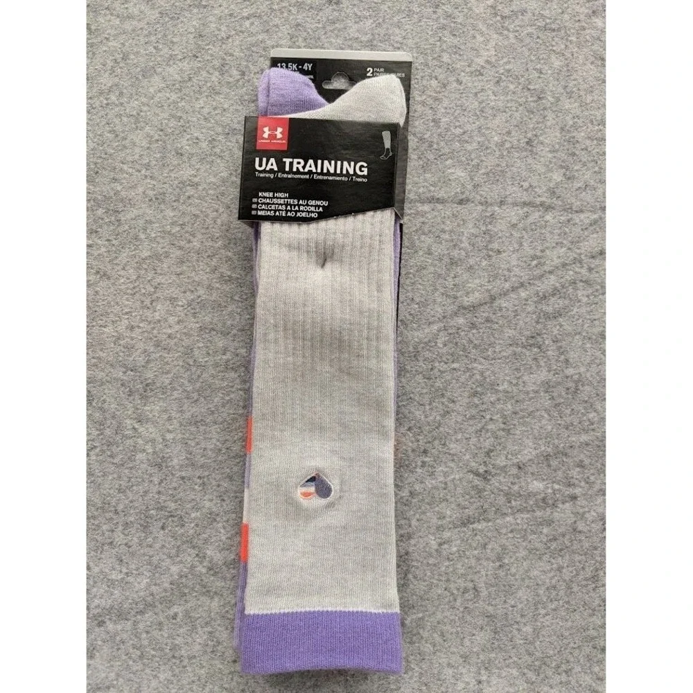 2 Pair Under Armour UA Youth Girl's Training Knee High Socks Purple Size Sm  NWT